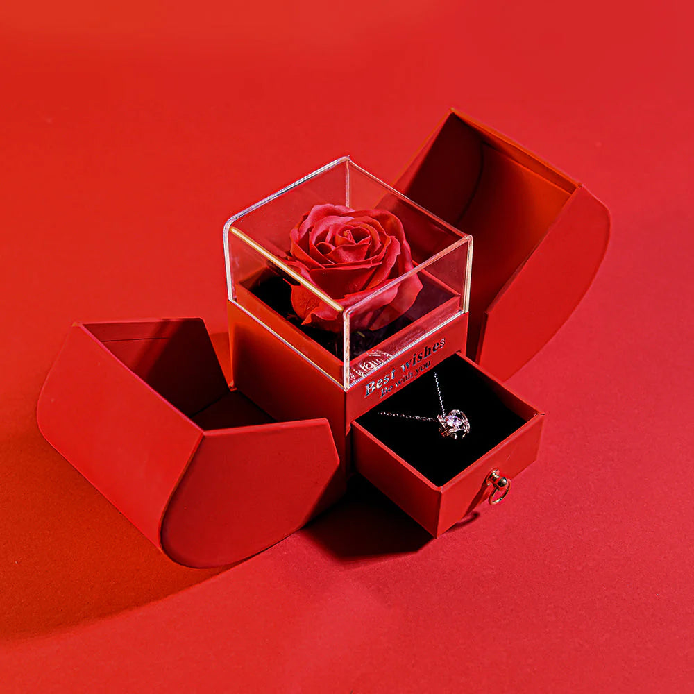 Auffaltbare Rosen Geschenkbox mit Halskette