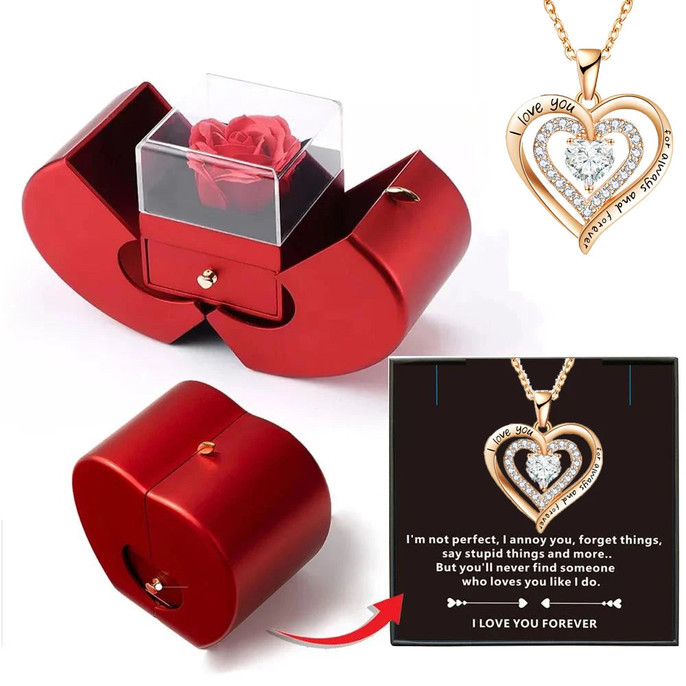 Auffaltbare Rosen Geschenkbox mit Halskette