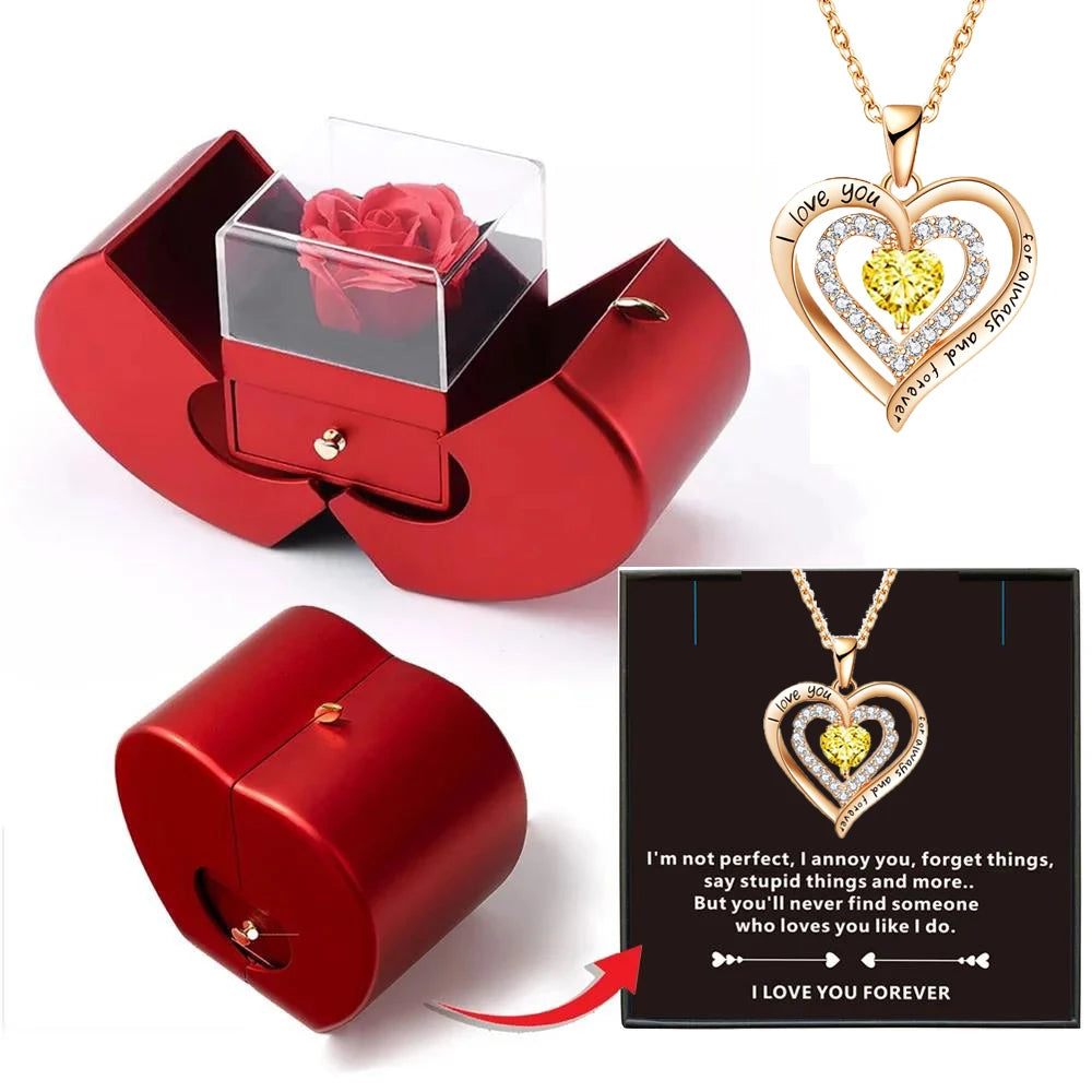 Auffaltbare Rosen Geschenkbox mit Halskette